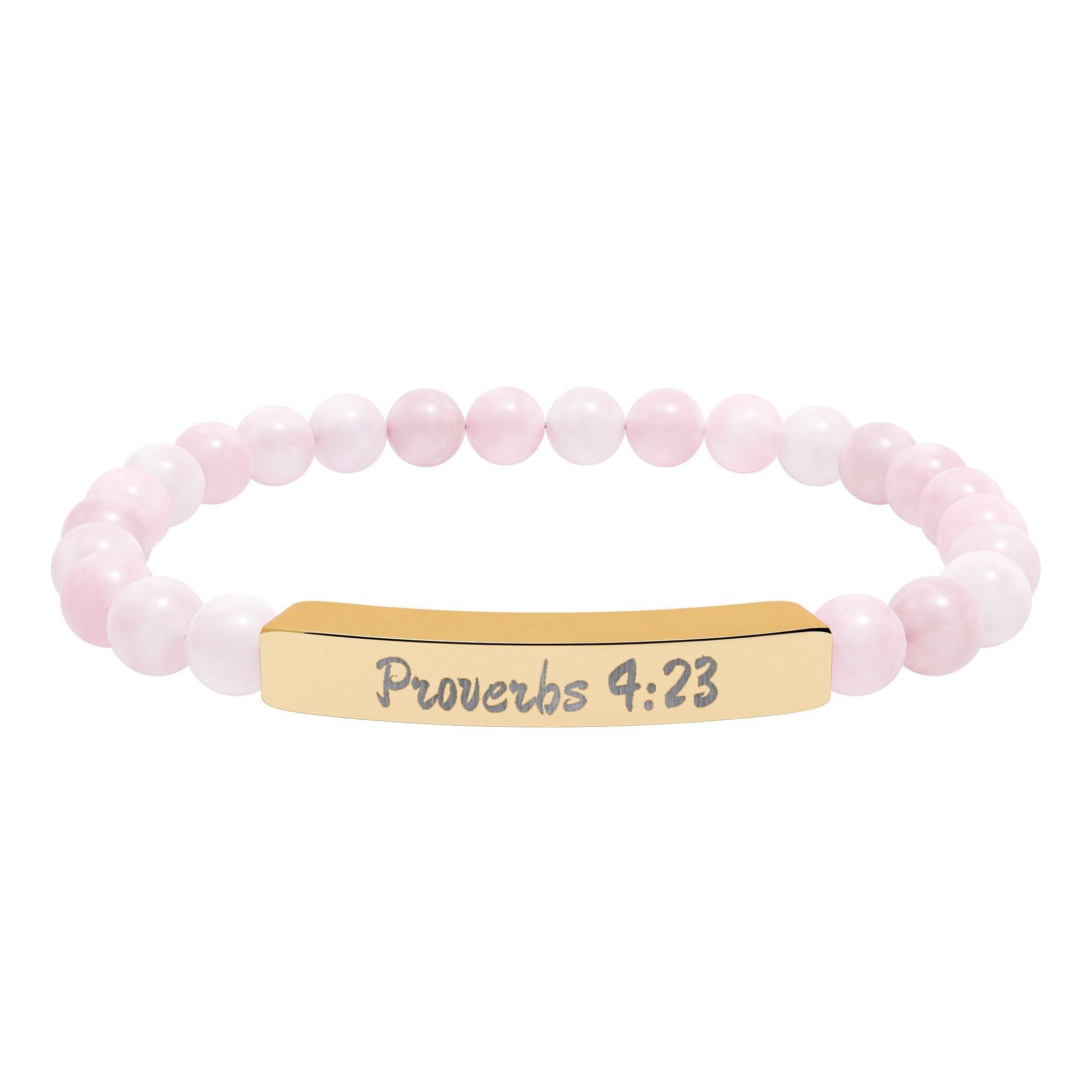 Engraved Natural Stone Stretch Bracelet — Proverbs 4:23 Spiritual Bar Bracelet