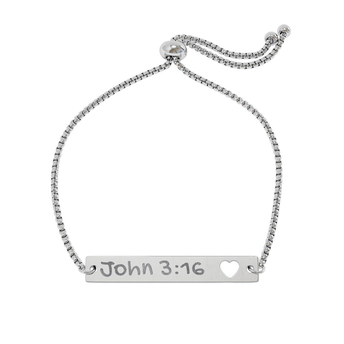 Engravable Heart Cutout Bar Bracelet — Adjustable Scripture John 3:16