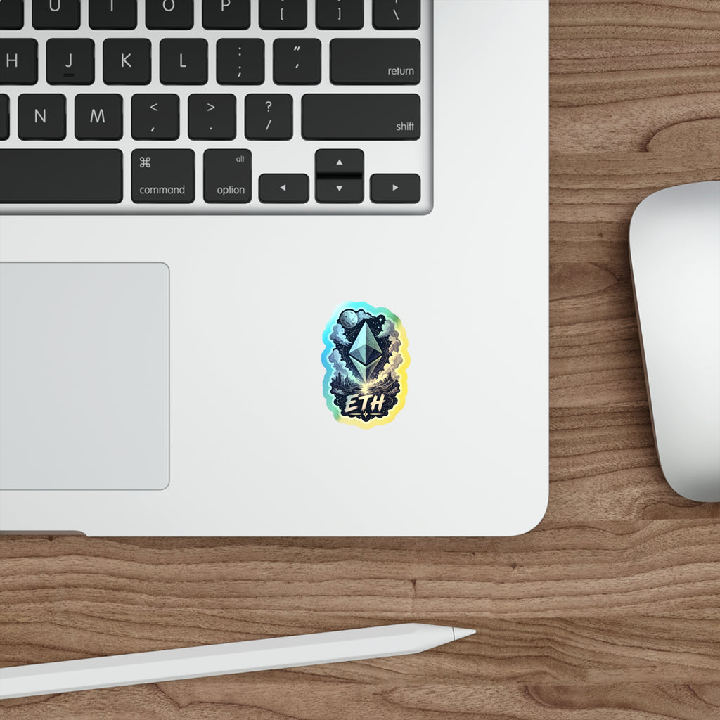 Holographic ETH Crypto Sticker — Die-Cut Ethereum Logo with Cosmic Design