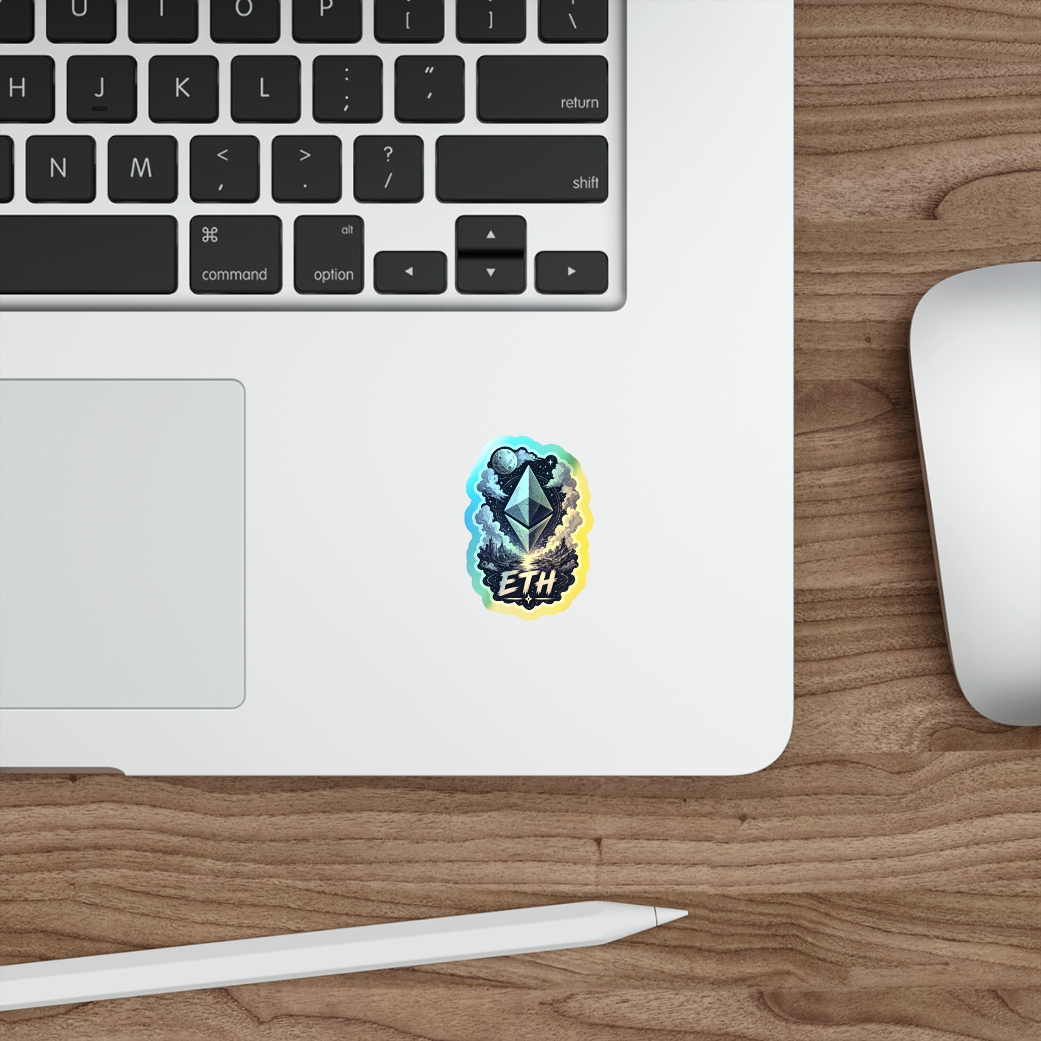 Holographic ETH Crypto Sticker — Die-Cut Ethereum Logo with Cosmic Design