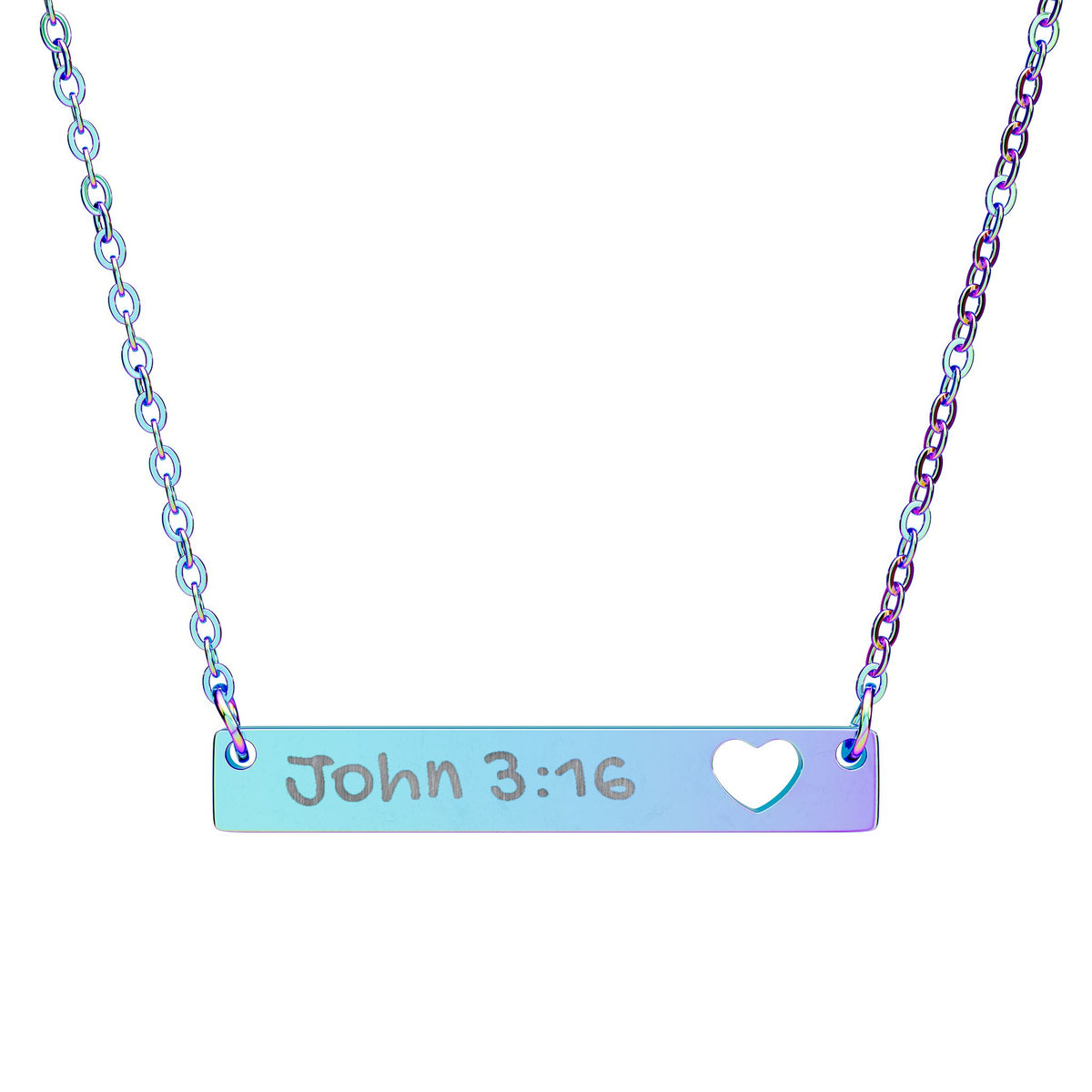 Engravable Cutout Heart Bar Necklace — Personalized Scripture John 3:16