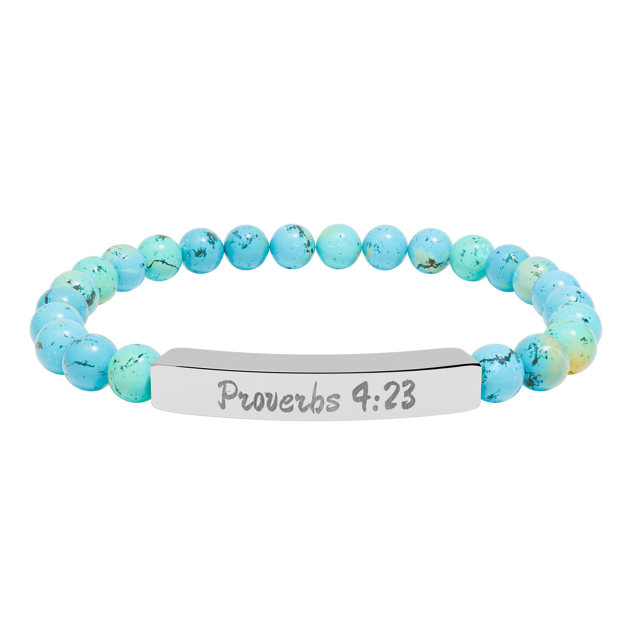 Engraved Natural Stone Stretch Bracelet — Proverbs 4:23 Spiritual Bar Bracelet