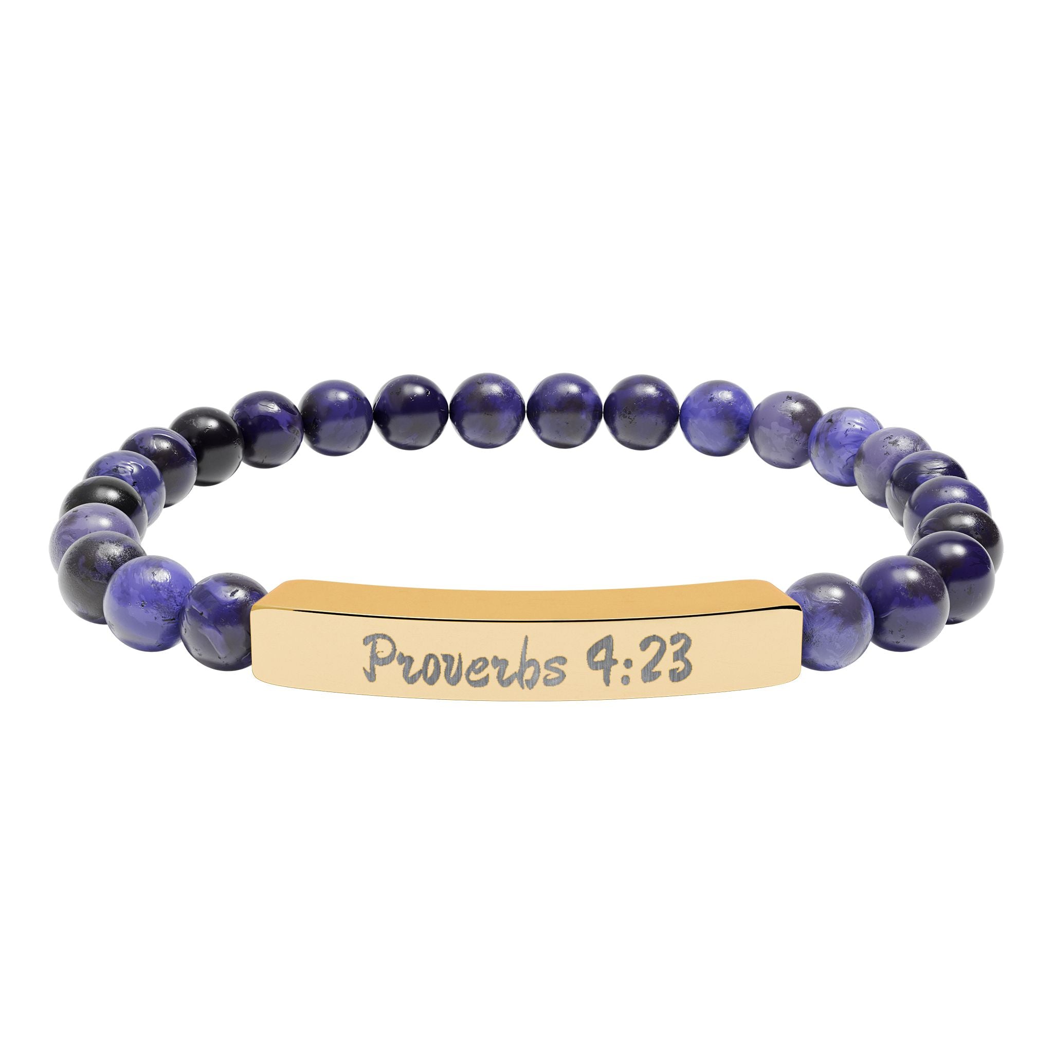 Engraved Natural Stone Stretch Bracelet — Proverbs 4:23 Spiritual Bar Bracelet