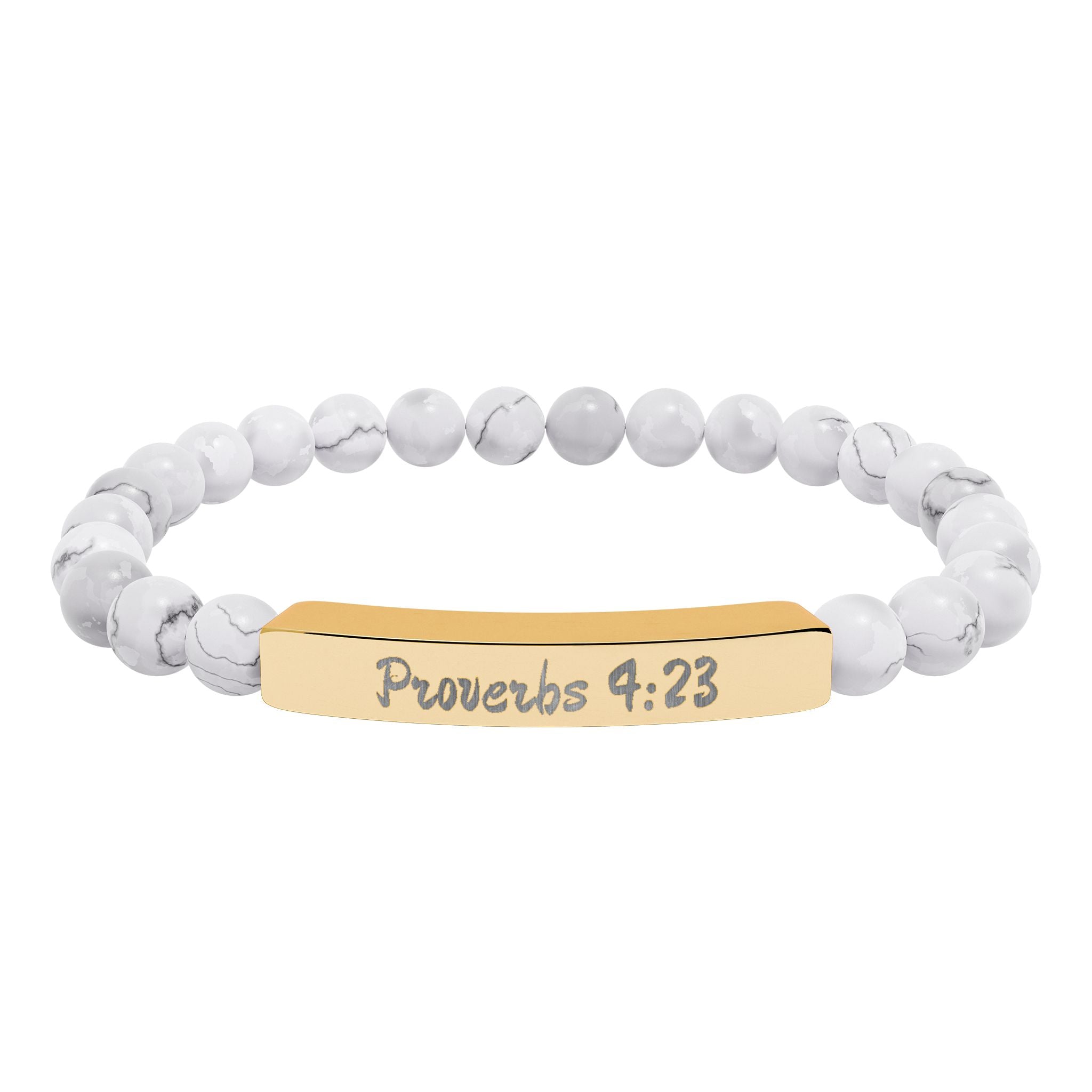 Engraved Natural Stone Stretch Bracelet — Proverbs 4:23 Spiritual Bar Bracelet