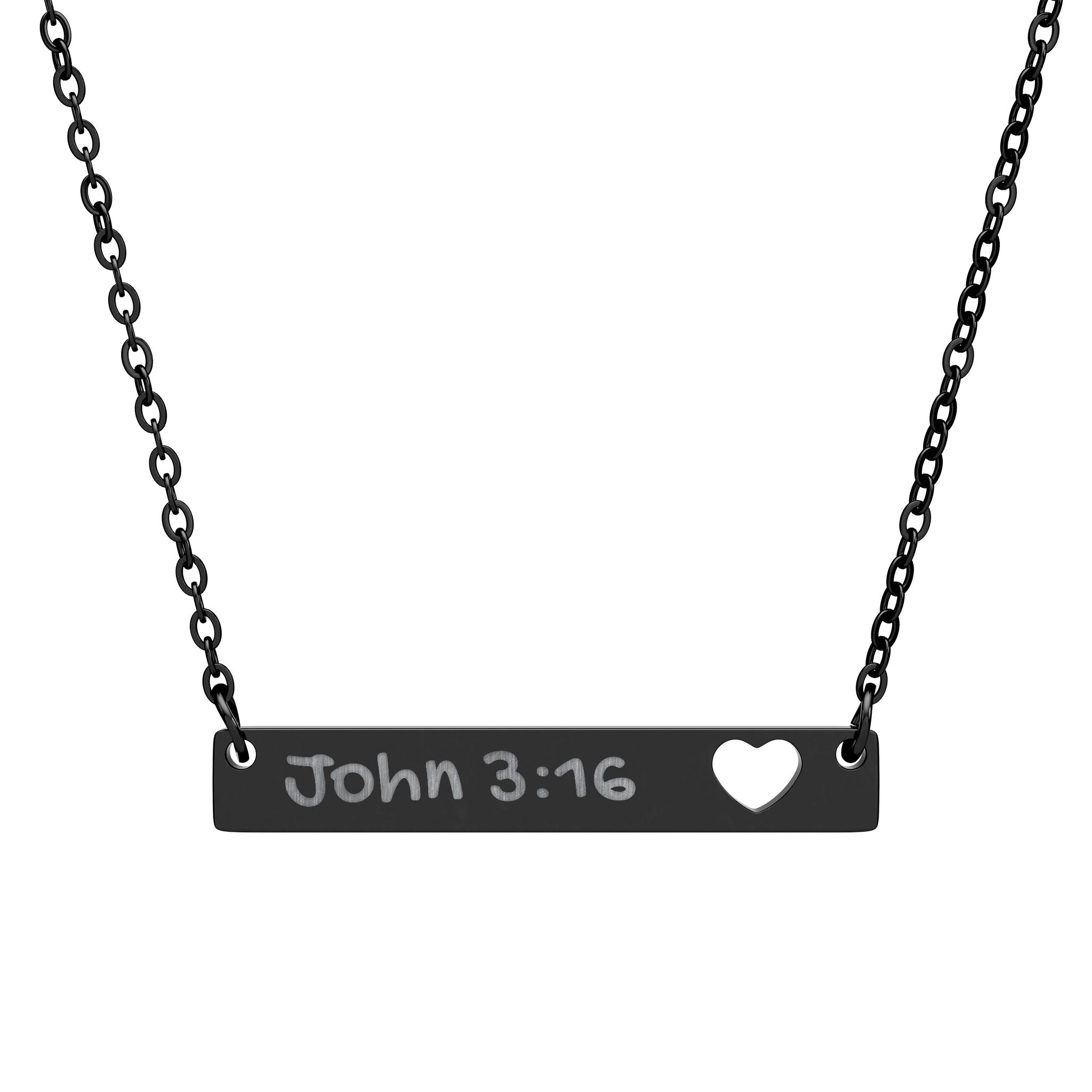 Engravable Cutout Heart Bar Necklace — Personalized Scripture John 3:16