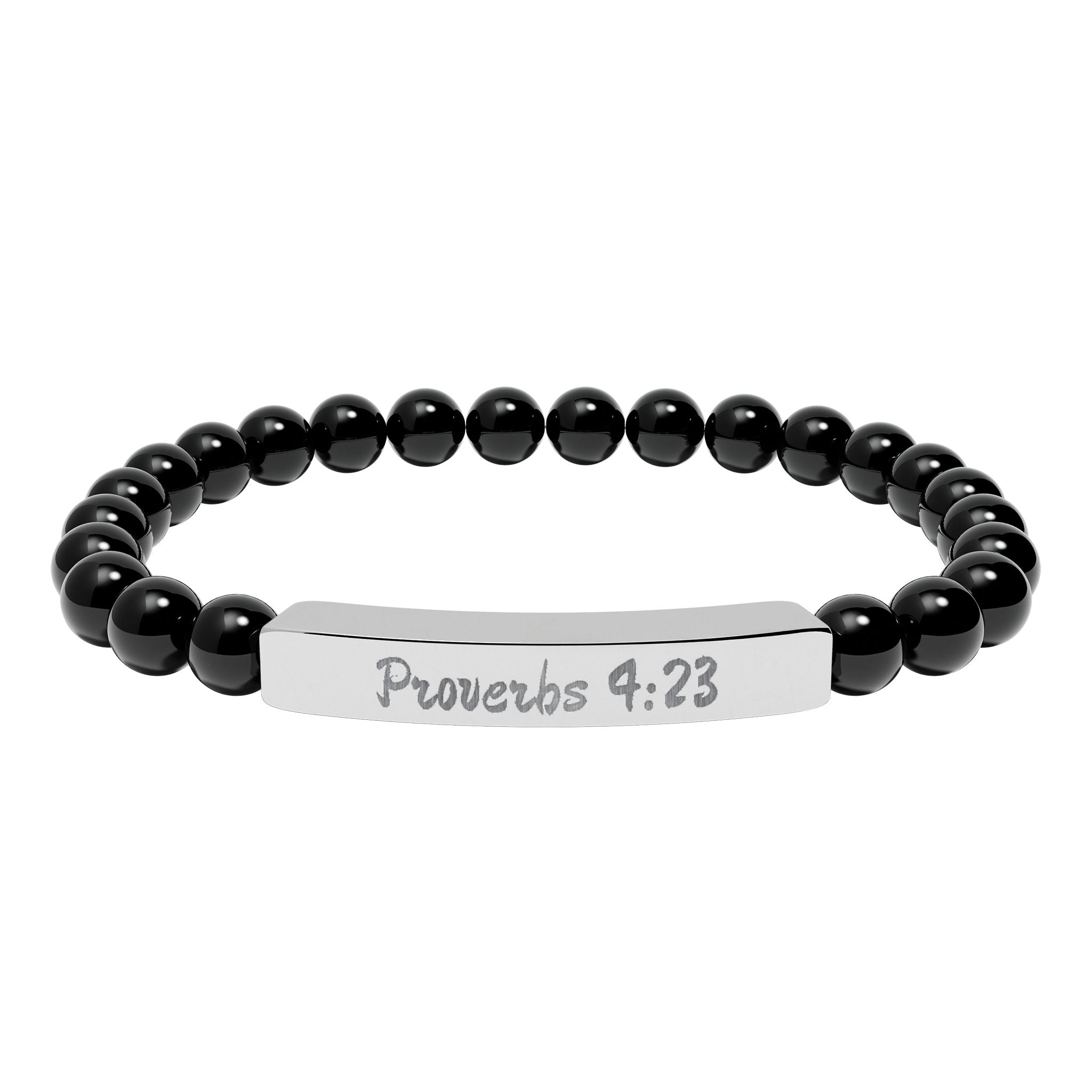 Engraved Natural Stone Stretch Bracelet — Proverbs 4:23 Spiritual Bar Bracelet