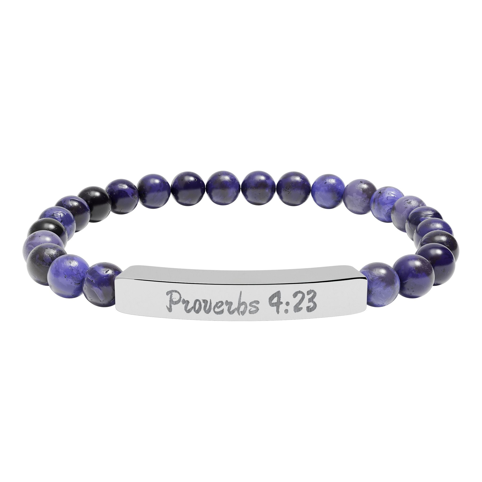 Engraved Natural Stone Stretch Bracelet — Proverbs 4:23 Spiritual Bar Bracelet