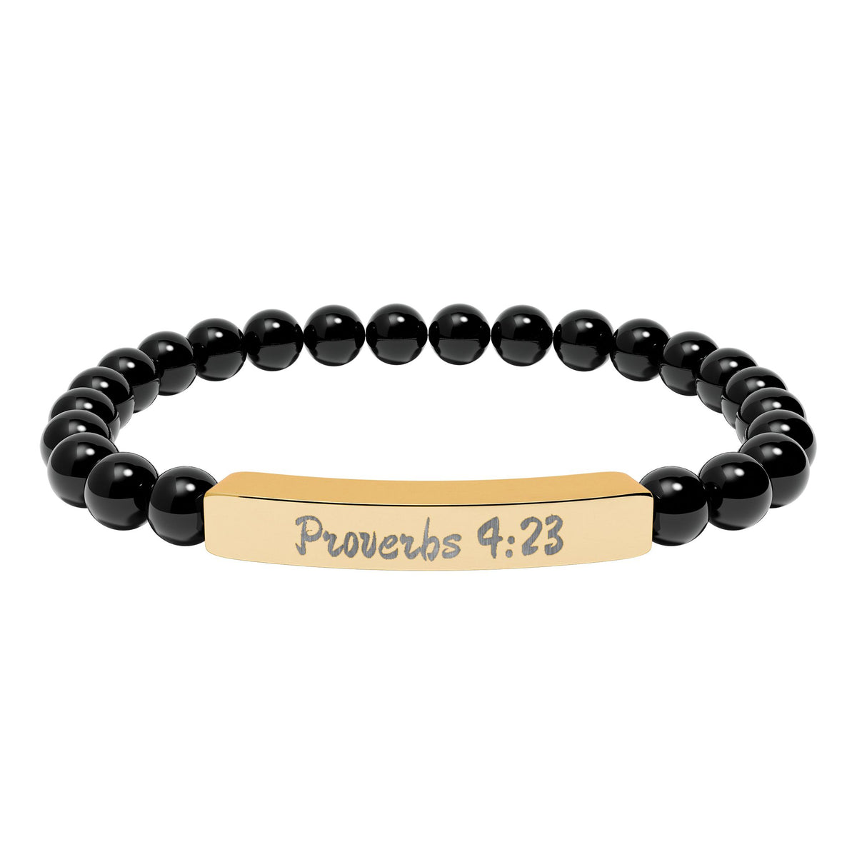 Engraved Natural Stone Stretch Bracelet — Proverbs 4:23 Spiritual Bar Bracelet