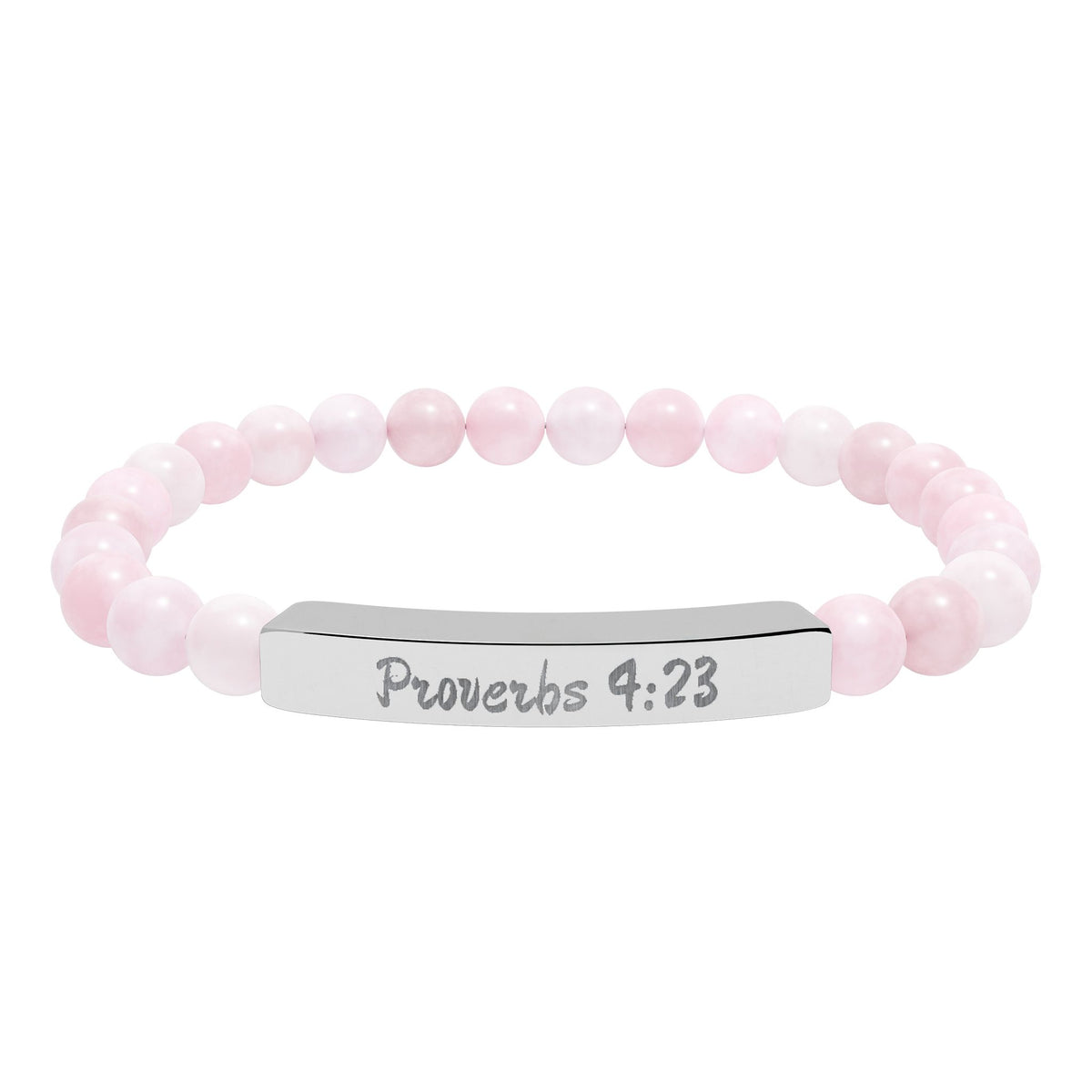 Engraved Natural Stone Stretch Bracelet — Proverbs 4:23 Spiritual Bar Bracelet