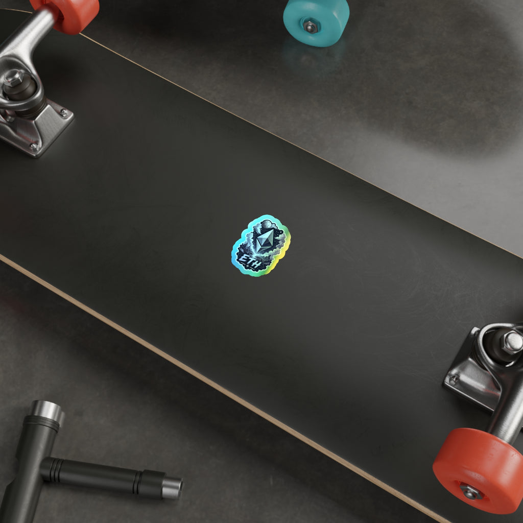 Holographic ETH Crypto Sticker — Die-Cut Ethereum Logo with Cosmic Design