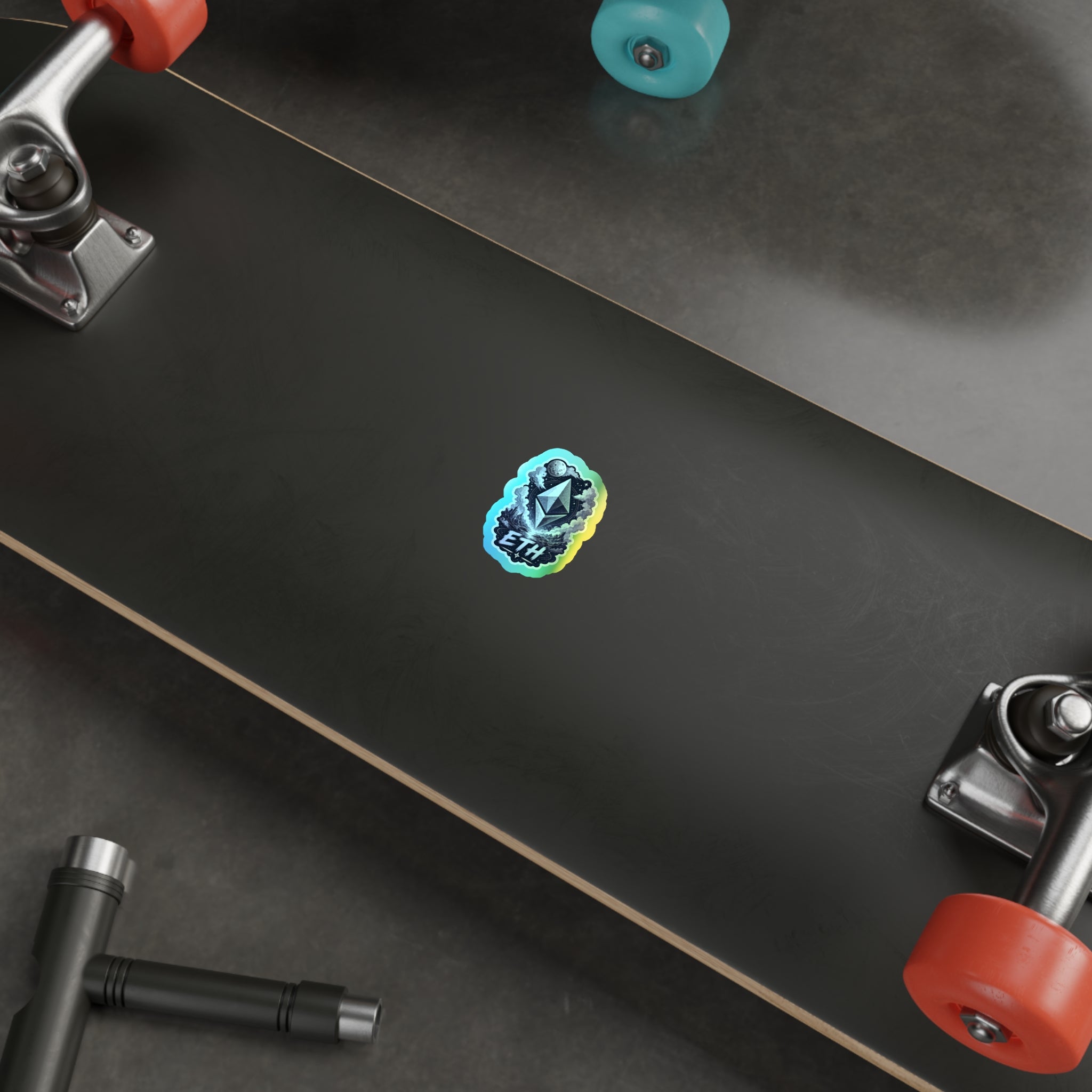 Holographic ETH Crypto Sticker — Die-Cut Ethereum Logo with Cosmic Design