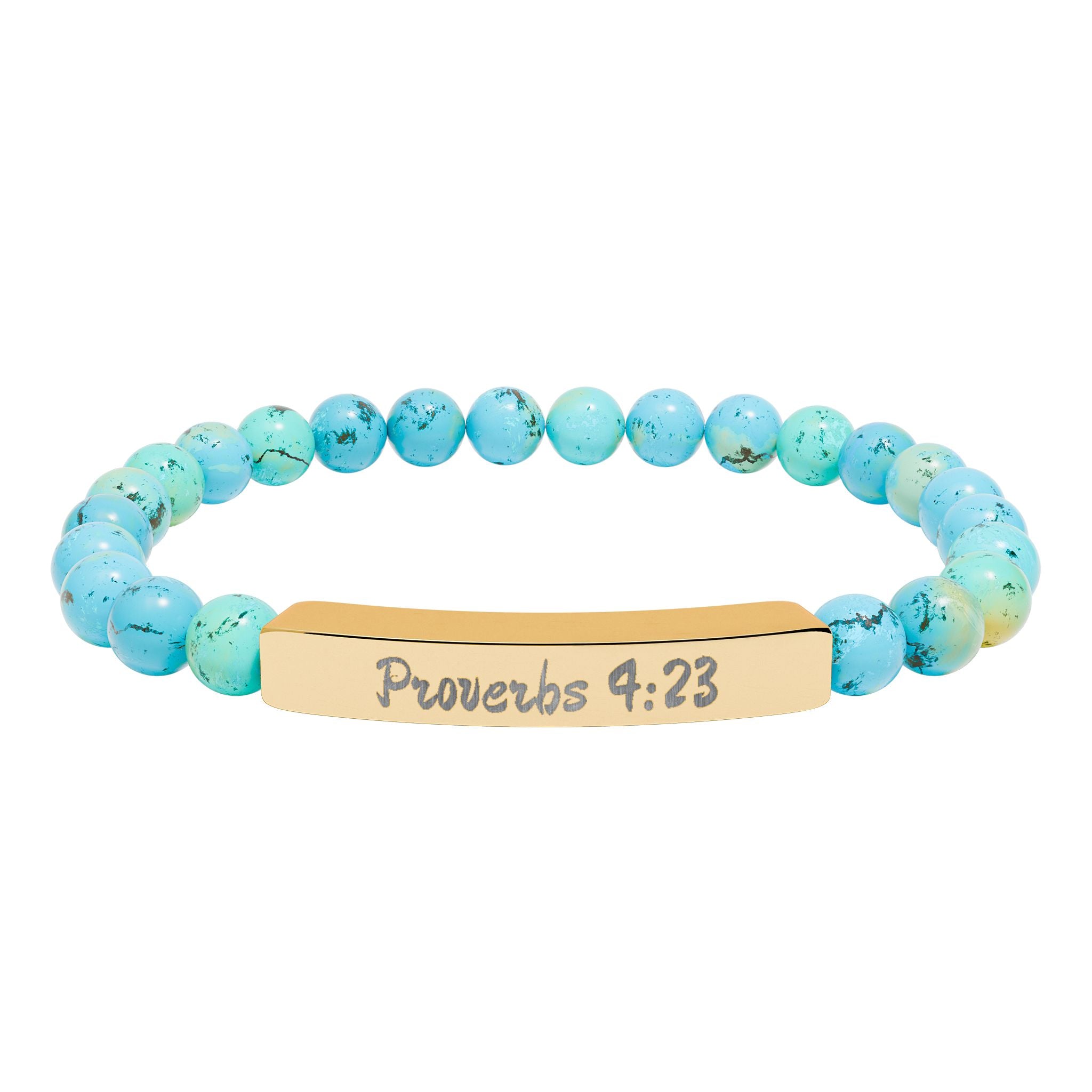 Engraved Natural Stone Stretch Bracelet — Proverbs 4:23 Spiritual Bar Bracelet