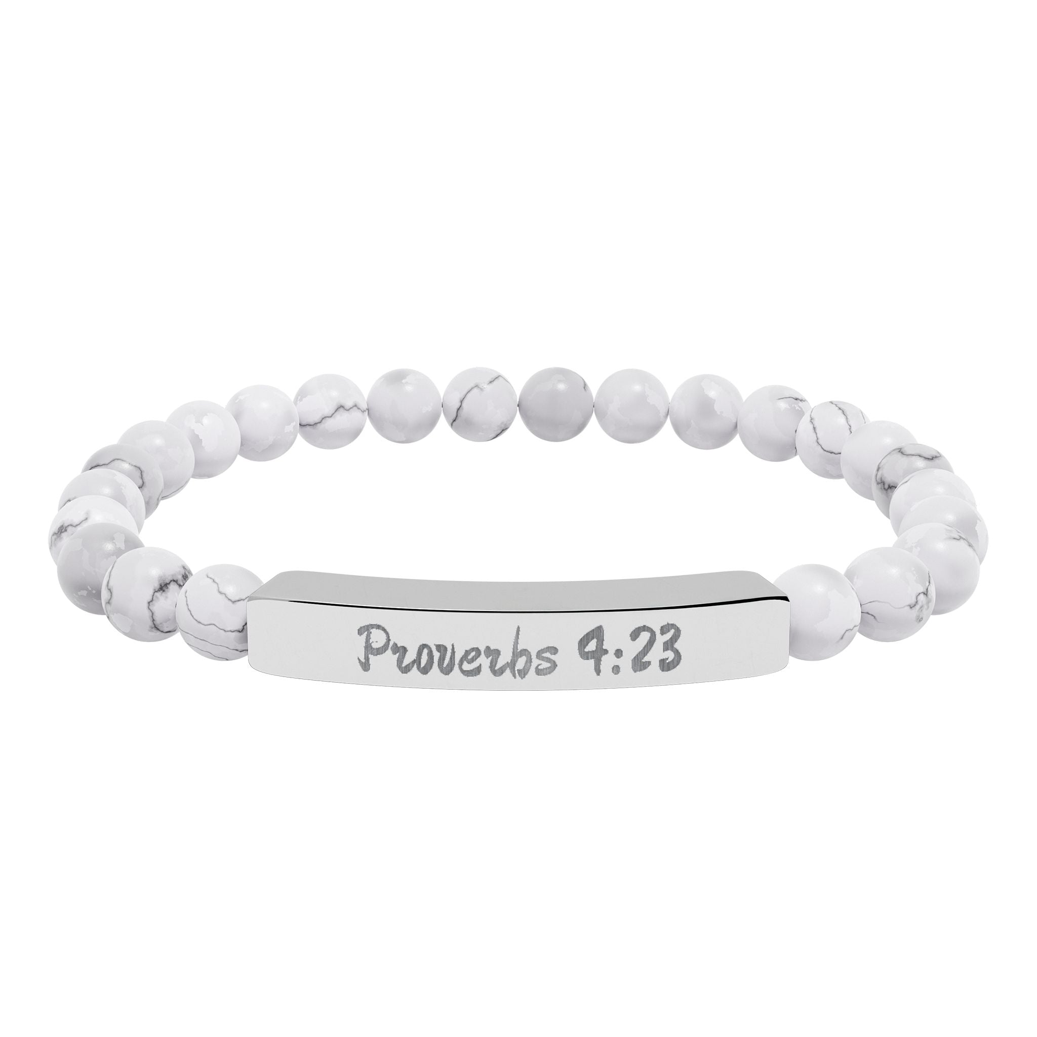 Engraved Natural Stone Stretch Bracelet — Proverbs 4:23 Spiritual Bar Bracelet