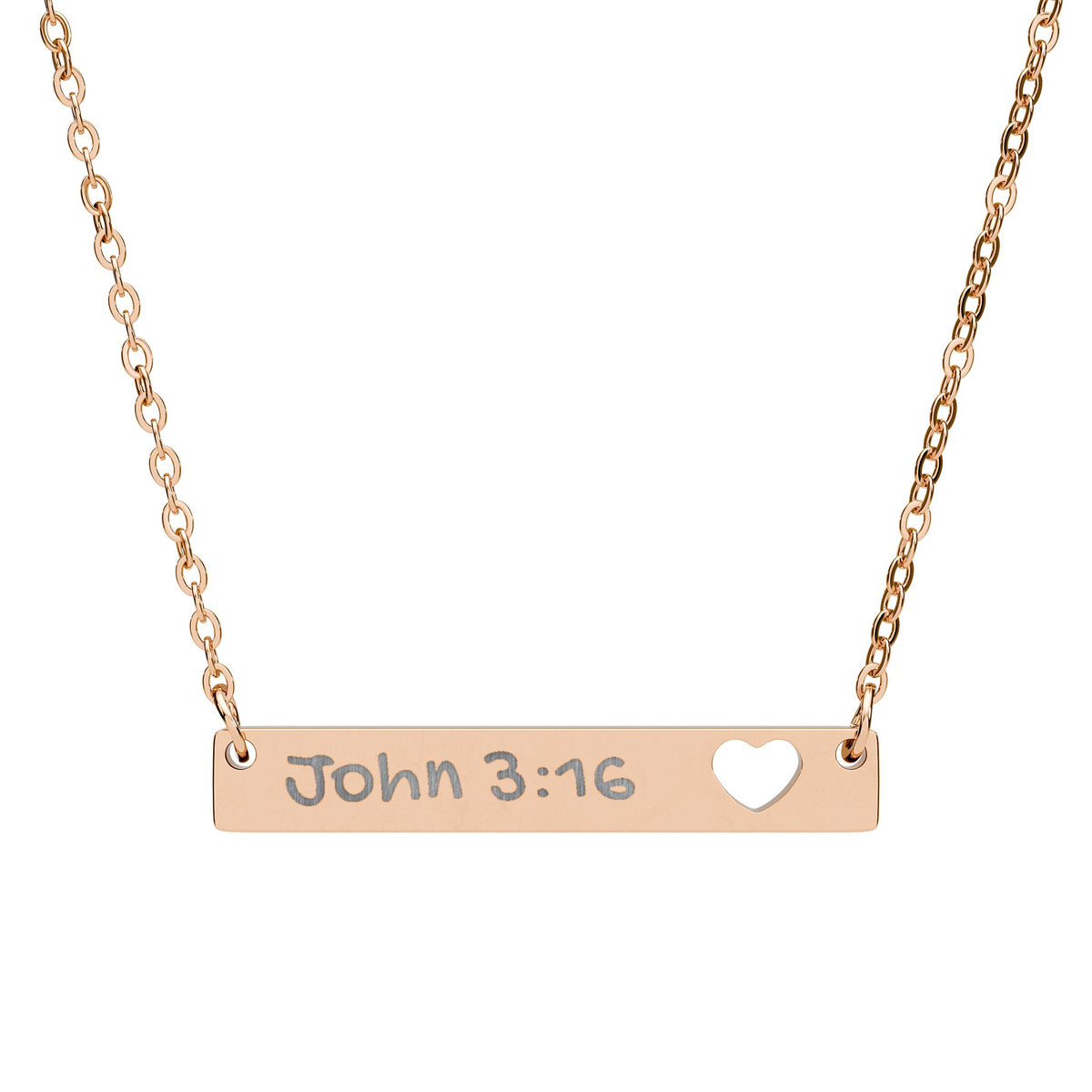 Engravable Cutout Heart Bar Necklace — Personalized Scripture John 3:16