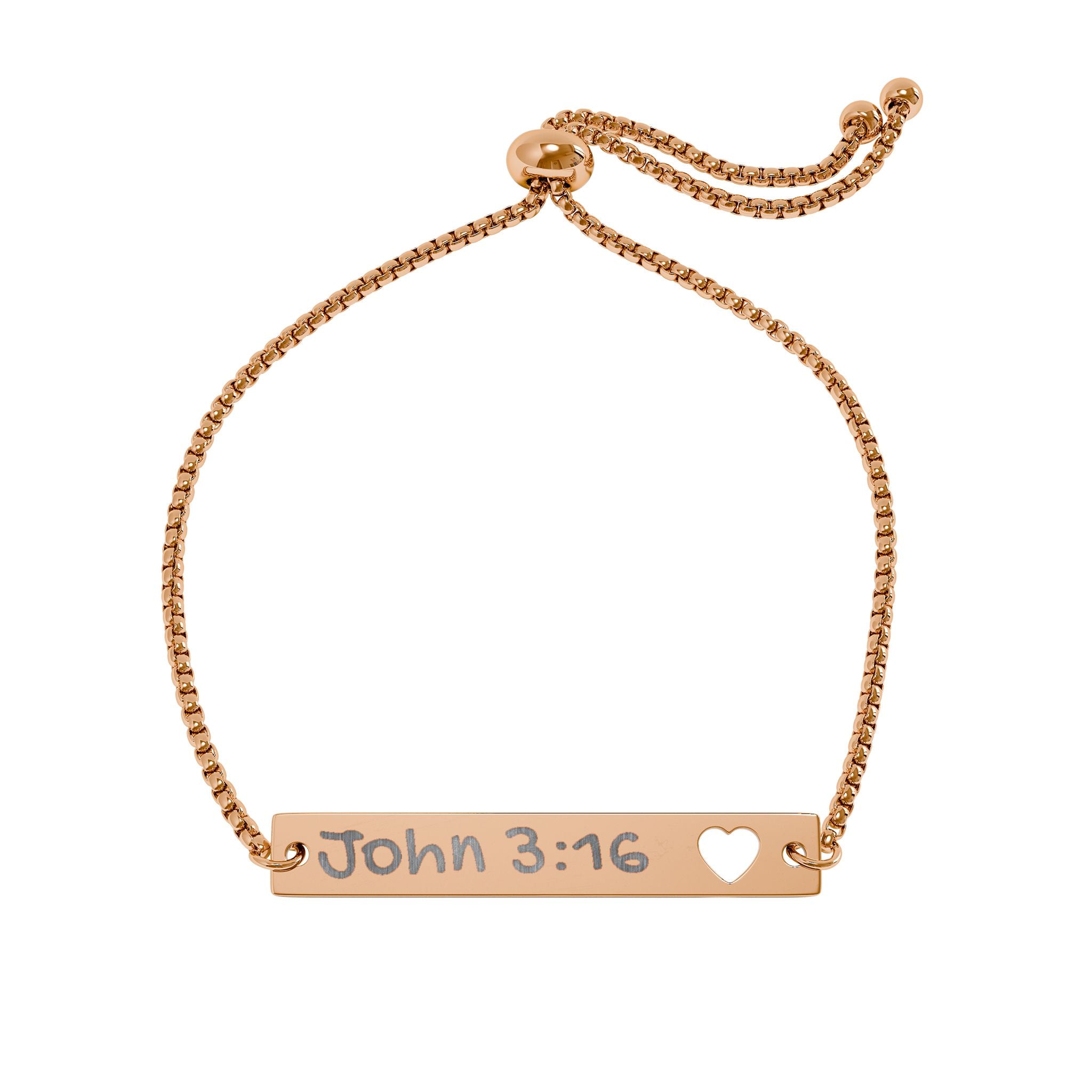 Engravable Heart Cutout Bar Bracelet — Adjustable Scripture John 3:16